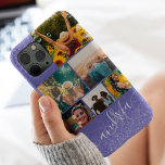Purple blue glitter monogram 6 photos collage iPhone 13 pro max case<br><div class="desc">Chic purple blue glitter blush monogram 6 photos collage grid,  add your favorite photos,  name and monogram on purple blue periwinkle color of the year</div>