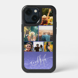 Purple blue glitter monogram 6 photos collage iPhone 13 mini case