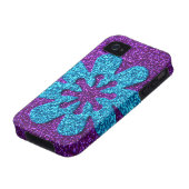 Purple & Blue Glitter Retro Flower Case-Mate iPhone Case (Bottom)