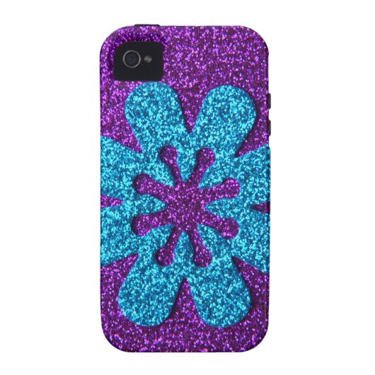 Purple & Blue Glitter Retro Flower Case-Mate iPhone Case (Back)