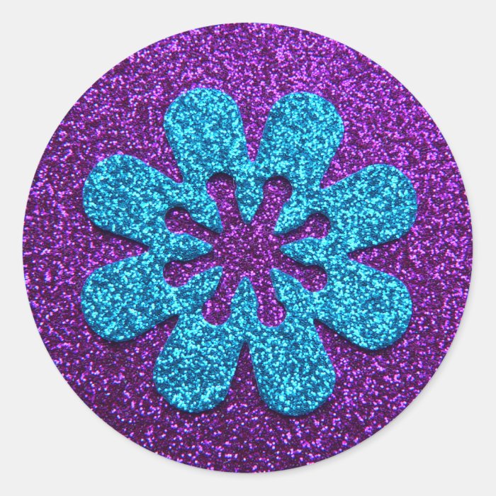 Purple & Blue Glitter Retro Flower Stickers