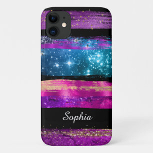 Purple Blue Glitter Stars Brush Strokes, Name Vs2 iPhone 11 Case