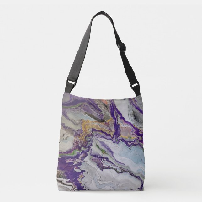 Purple Blue Gold and Green Marble-y Looking Crossbody Bag (Front)