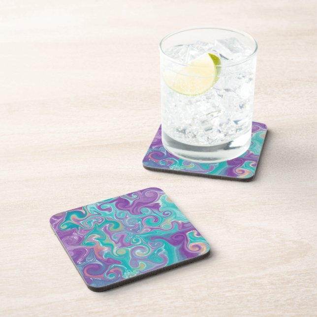 Purple, Blue, Gold and Teal swirls  Beverage Coaster (Right Side)