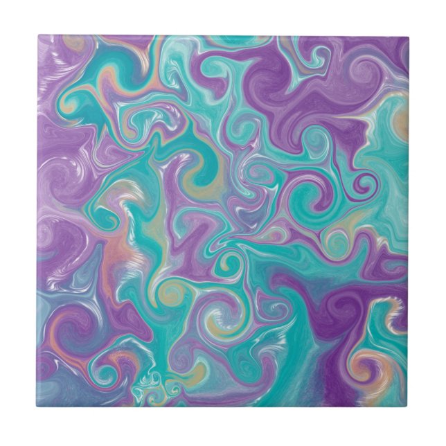 Purple, Blue, Gold and Teal swirls  Ceramic Tile (Front)