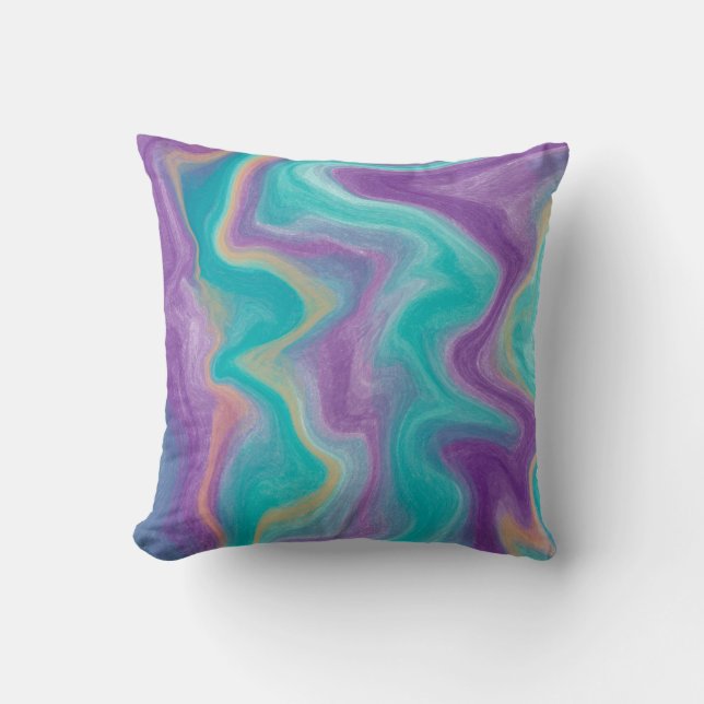 Purple, Blue, Gold and Teal swirls Peaceful     Throw Pillow (Front)