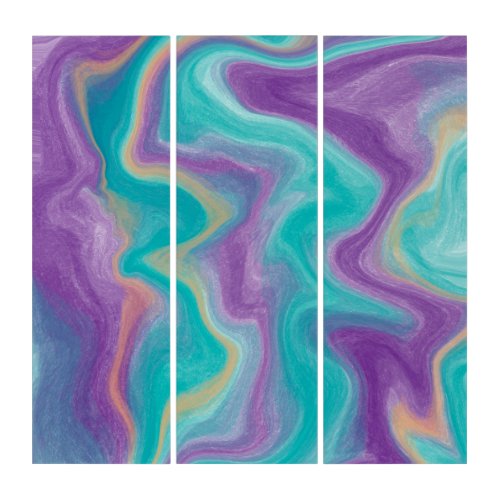 Purple Blue Gold and Teal swirls Peaceful    Triptych