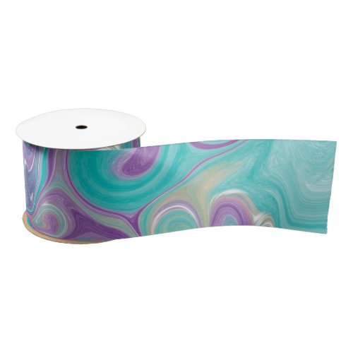 Purple Blue Gold and Teal swirls  Satin Ribbon