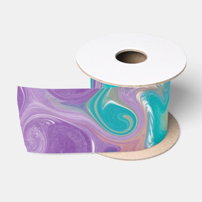 Purple, Blue, Gold and Teal swirls  Satin Ribbon (Spool)