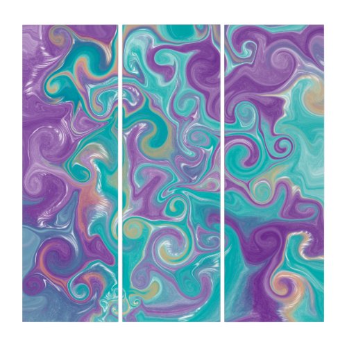Purple Blue Gold and Teal swirls   Triptych