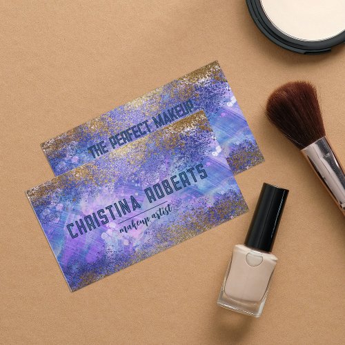 Purple Blue Gold Glitter Artistic Makeup Artist Business Card