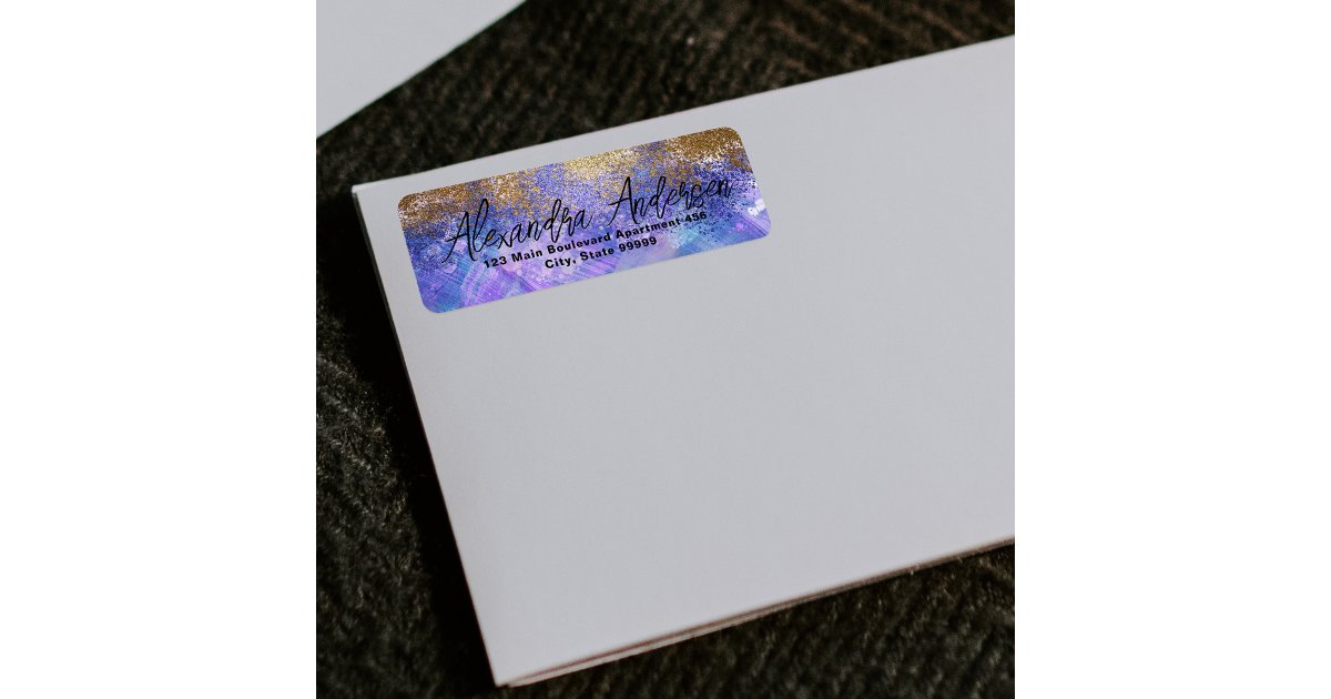Purple Blue Gold Glitter Artistic Modern Glam Label | Zazzle