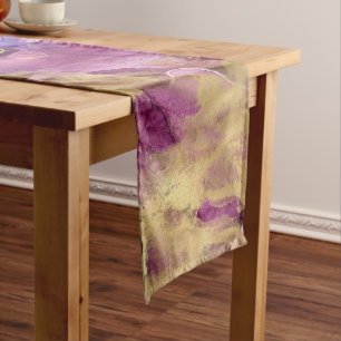 Purple blue gold ink abstract medium table runner