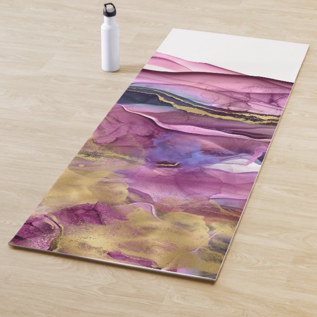 Purple blue gold ink abstract yoga mat (In Situ)