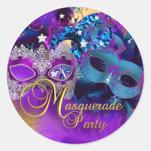 Purple Blue  Gold Masks Masquerade Party Sticker