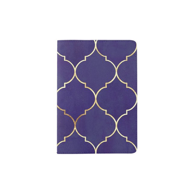 Purple Blue Gold Moroccan design pattern Passport  Holder (Front)