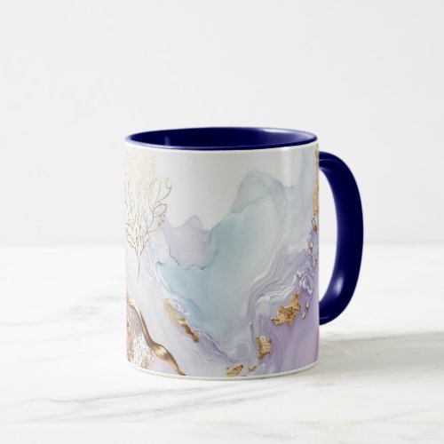 Purple Blue Gold Watercolor Wash Alcohol Ink Mug