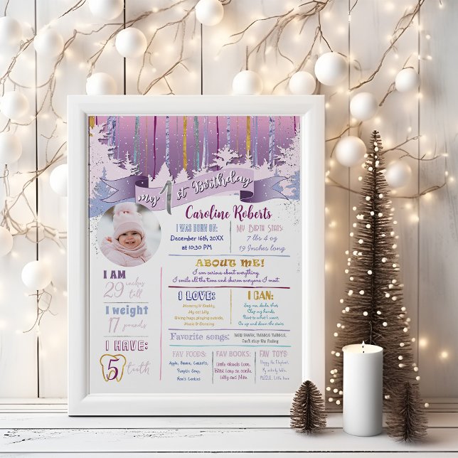 Purple Blue Gold Winter My Birthday Stats Photo Poster (Creator Uploaded)