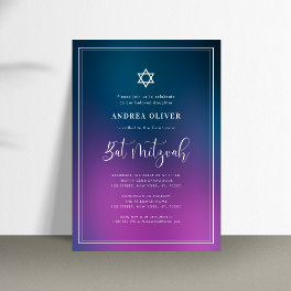 Purple Blue Gradient & Frame Bat Mitzvah Party Invitation