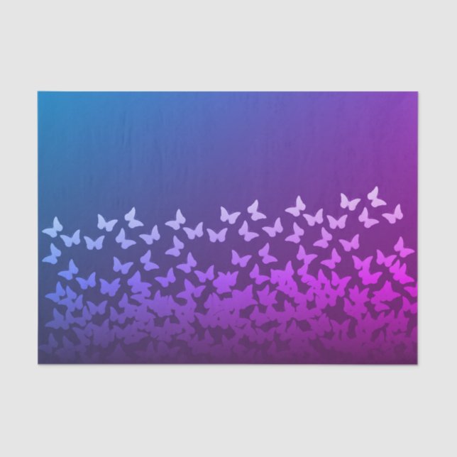 Purple, blue, graphite color butterflies pattern tissue paper (Front)