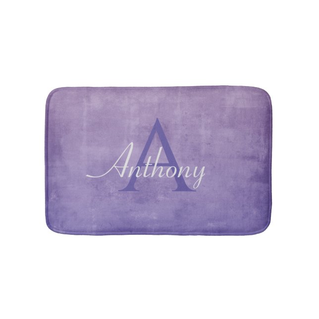 Purple Blue Gray rustic Abstract name monogram Bath Mat (Front)
