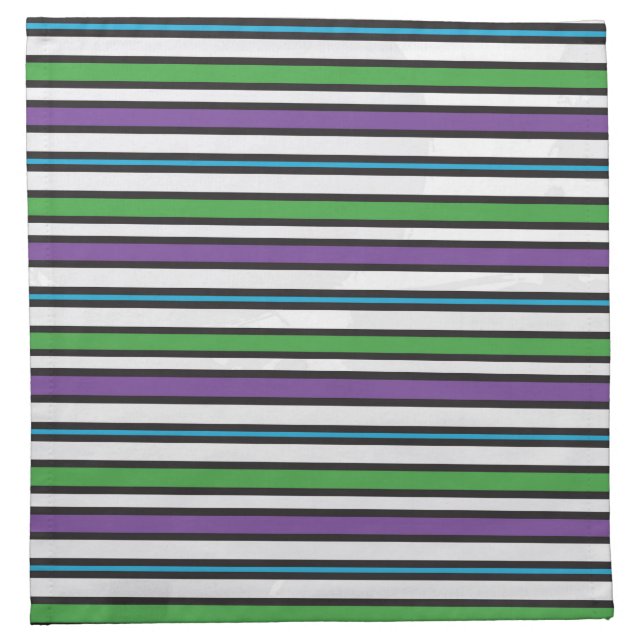 Purple Blue Green Black White stripes Cloth Napkin (Front)
