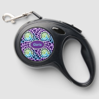 Purple Blue Green Boho Tie-Dye Pattern Retractable Pet Leash