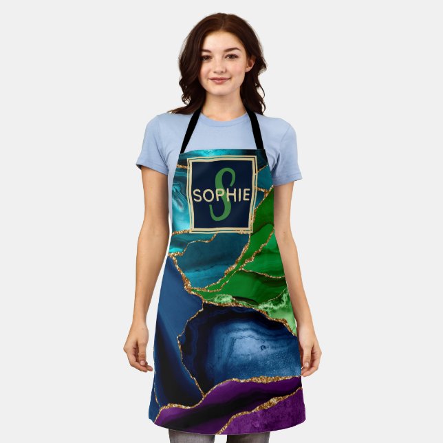 Purple, Blue & Green Faux Gold Glitter Agate Apron (Worn)