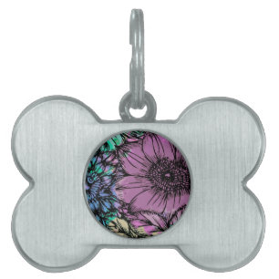 Purple, Blue Green Flower Garden Pet Name Tag