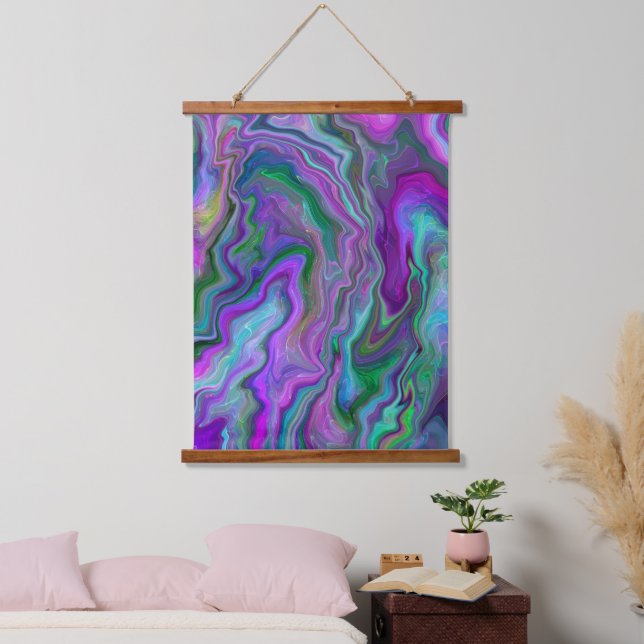 Purple Blue Green Fluid Art Swirls Marble Hanging Tapestry (Bedroom)