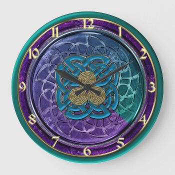 Purple Blue Green Gold Metallic Celtic Knots Clock by CelticRevival at Zazzle