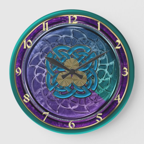 Purple Blue Green Gold Metallic Celtic Knots Clock