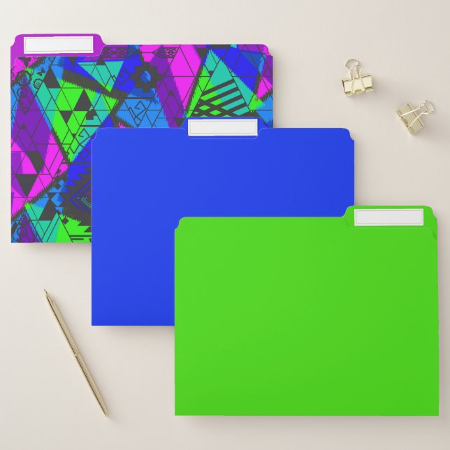 Purple, blue, green, neon, combined, geometric, file folder (Set)