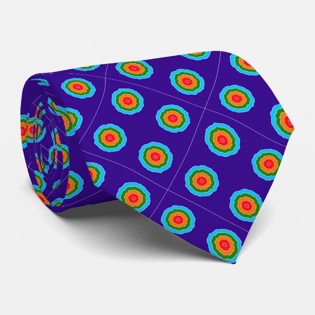 Purple Blue Green Orange Red Rings Neck Tie (Rolled)