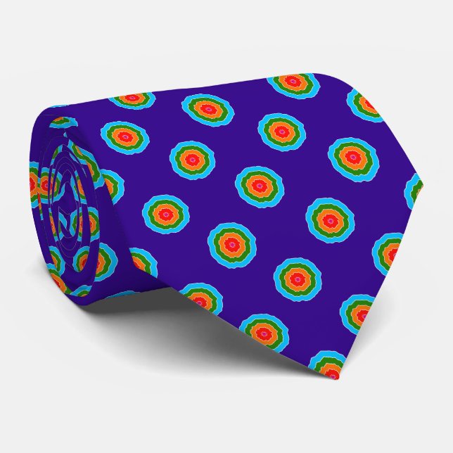 Purple Blue Green Orange Red Rings Neck Tie (Rolled)