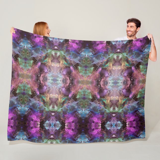  Purple blue green pink black nebula art Fleece Blanket (In Situ)