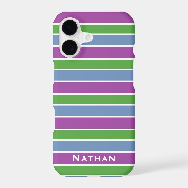 Purple Blue Green Striped Personalised Case-Mate iPhone Case (Back)