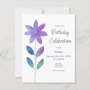 Purple Blue Green Watercolor Flower Invitation