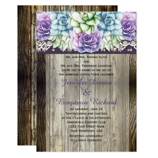 Purple Blue Green Watercolor Succulents Weddings Invitation
