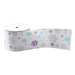 Purple Blue Grey Winter Snowflake Patter Grosgrain Ribbon