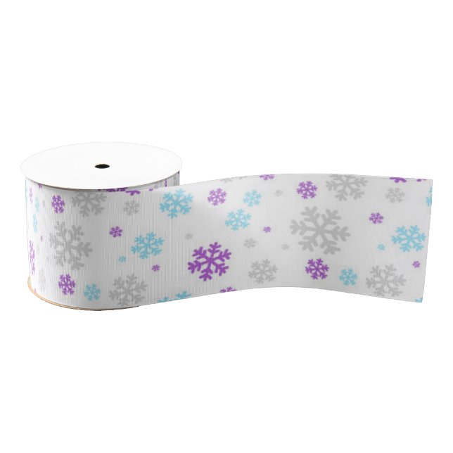 Purple Blue Grey Winter Snowflake Patter Grosgrain Ribbon (Spool)