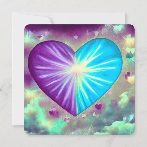 Purple  Blue Heart Holiday Card