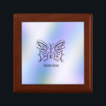 Purple Blue Holographic Butterfly Monogram Name<br><div class="desc">An elegant black ink open butterfly on a purple blue holographic background. Your name is written below in a playful font.</div>