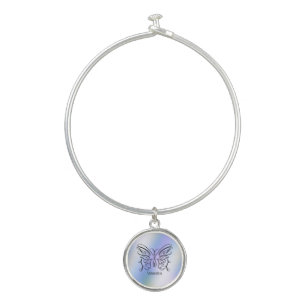 Purple Blue Holographic Butterfly Monogram Name  Bangle Bracelet