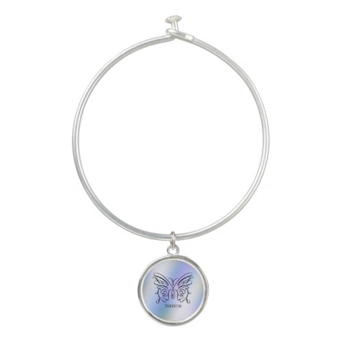 Purple Blue Holographic Butterfly Monogram Name  Bangle Bracelet