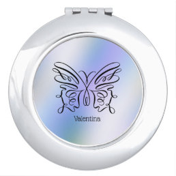 Purple Blue Holographic Butterfly Monogram Name Compact Mirror
