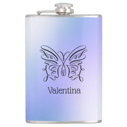 Purple Blue Holographic Butterfly Monogram Name   Flask