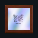 Purple Blue Holographic Butterfly Monogram Name  Gift Box<br><div class="desc">An elegant black ink open butterfly on a purple blue holographic background. Your name is written below in a playful font.</div>