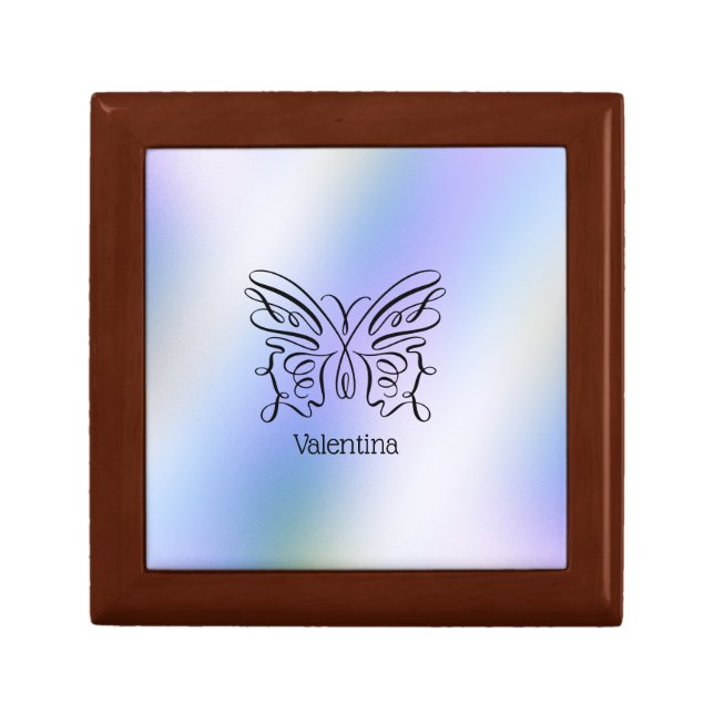 Purple Blue Holographic Butterfly Monogram Name  Gift Box (Front)