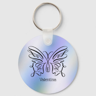 Purple Blue Holographic Butterfly Monogram Name Keychain